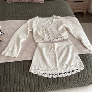 Hollister Cream Crochet Swim Coverup Set